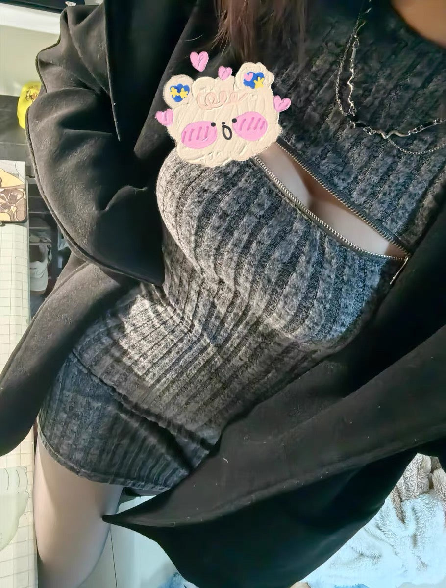 フロントジッパーニットワンピース