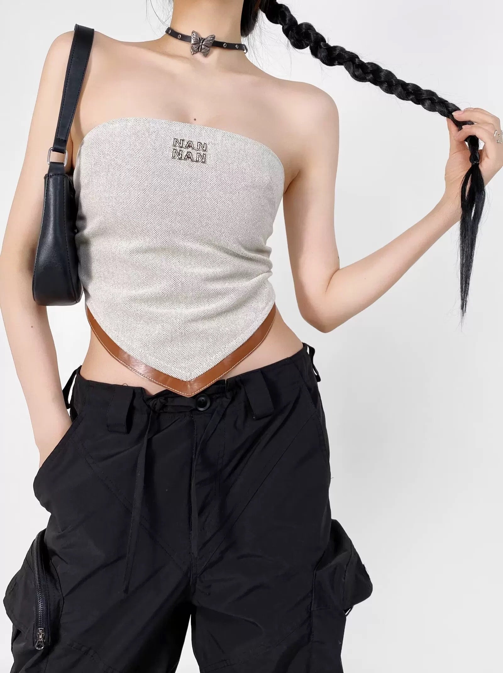 バックレスツートーンクロップドトップ