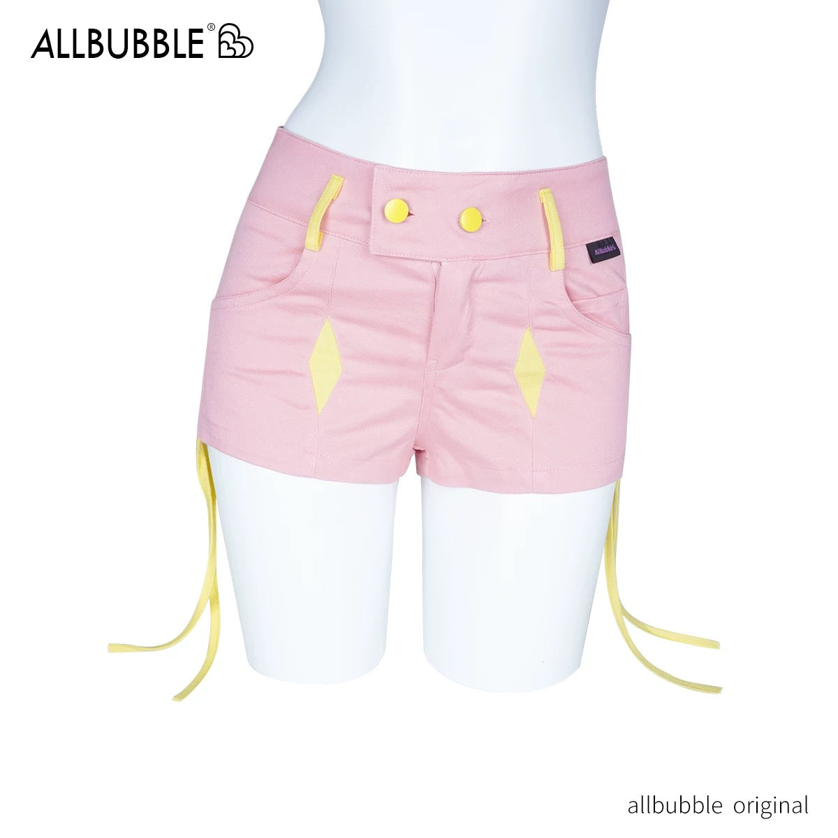 Allbubble黄色ストリングデザインショートパンツ