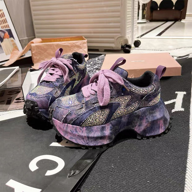 ストーンデザイン高さアップデニムスニーカー