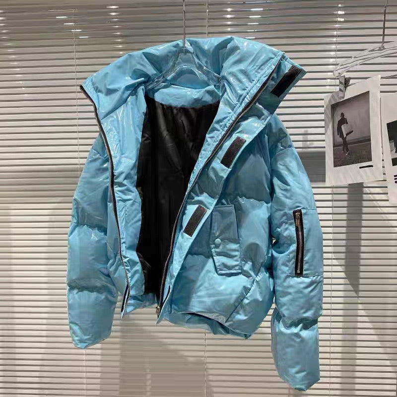 (人気)カラフルPUレザーダウンジャケット