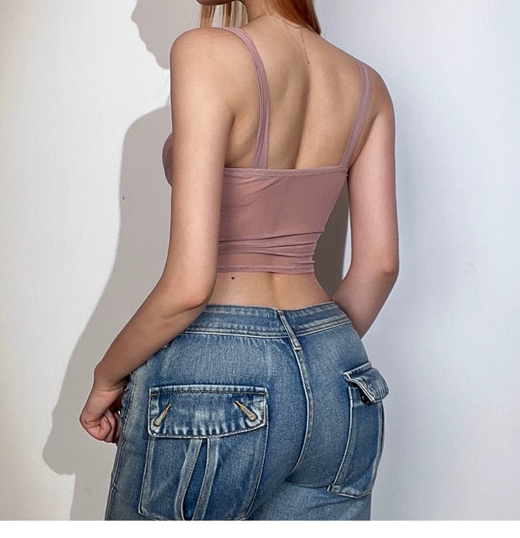 セクシー メッシュ切替シースルーキャミソール