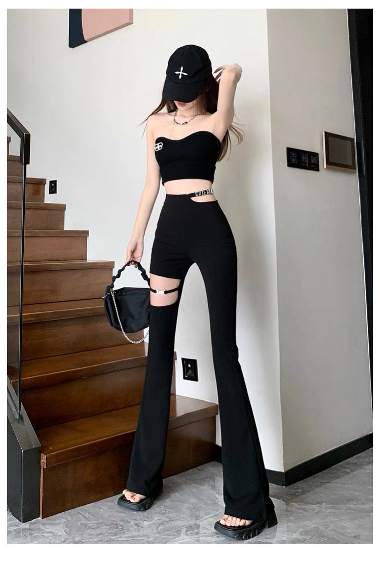 サイドカットスリムストレートパンツ
