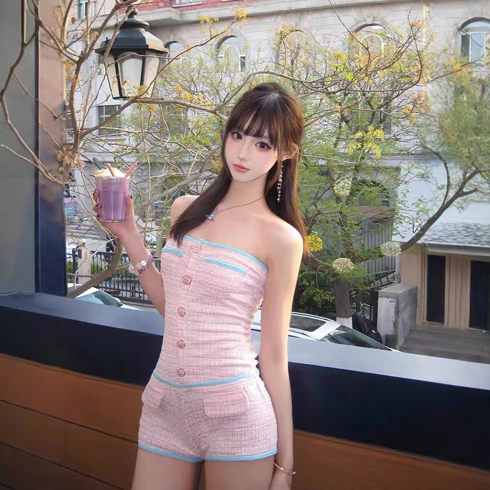 チューブトップベスト/ハイウエストショートパンツ２点セット