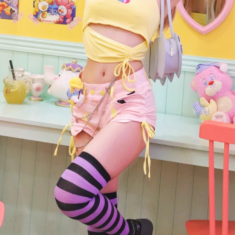 Allbubble黄色ストリングデザインショートパンツ
