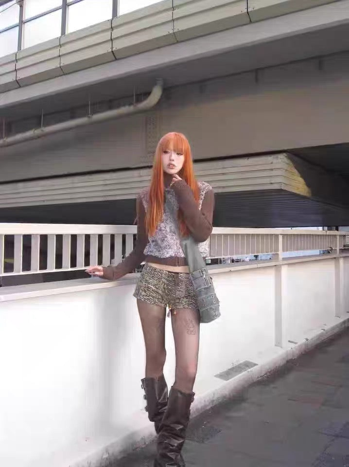 ヒョウ柄デニムショートパンツ