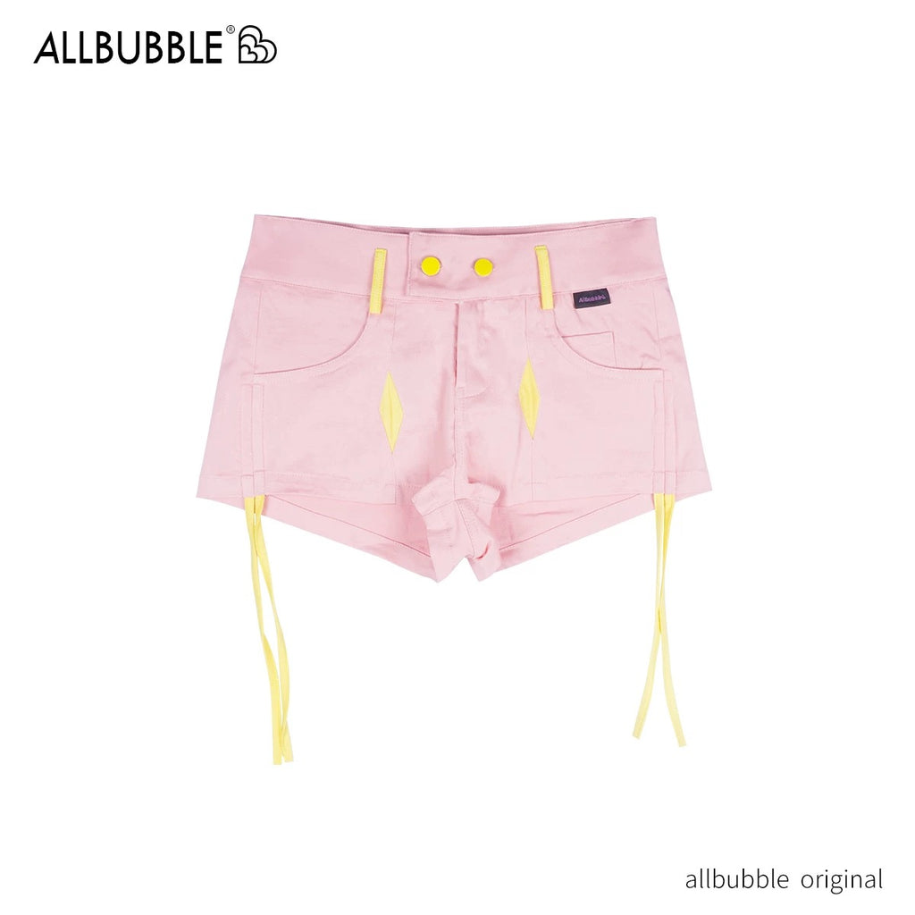 Allbubble黄色ストリングデザインショートパンツ