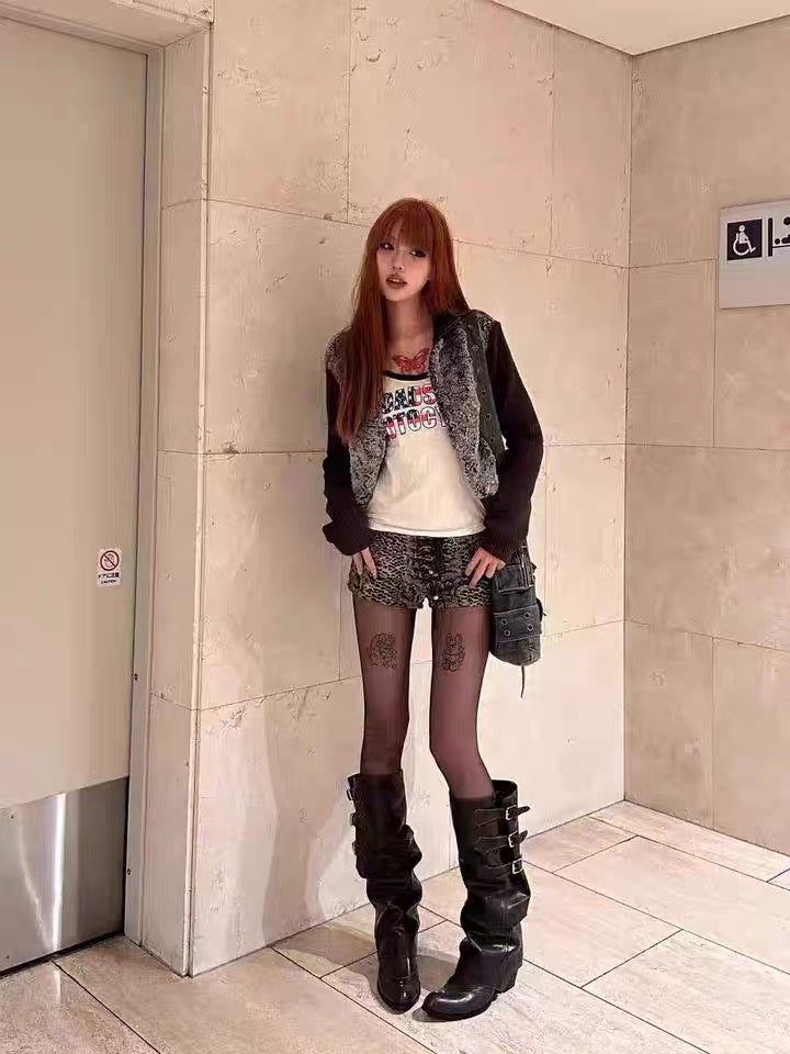 ヒョウ柄デニムショートパンツ