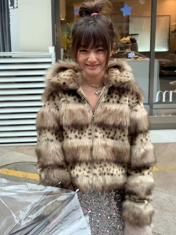 ヒョウ柄エコファーコート
