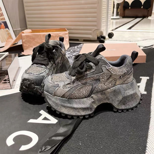 ストーンデザイン高さアップデニムスニーカー