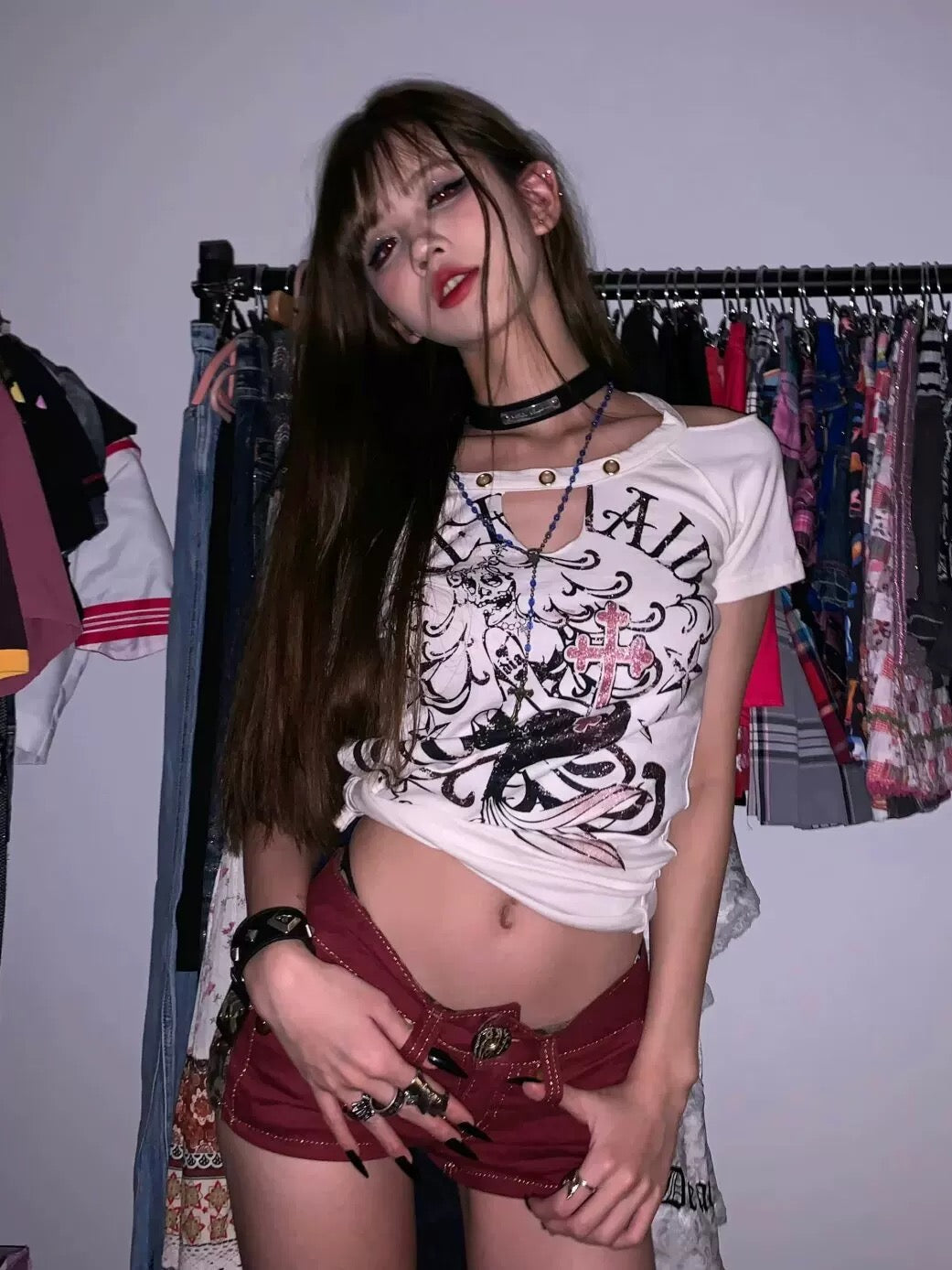 Y2K ヒョウ柄デザインショートパンツ
