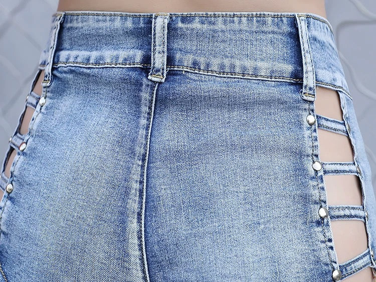 サイドカットデザインショートデニムパンツ